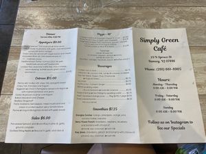 6/27 menu at Simply Green Cafe in Ramsey