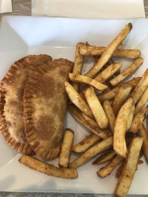 Cheeseburger Empanada and fries   at Simply Green Cafe in Ramsey
