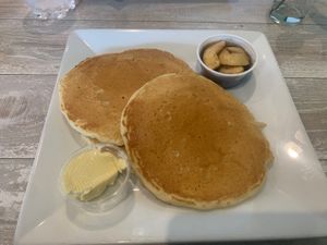 Pancakes with Apple cinnamon topping   at Simply Green Cafe in Ramsey