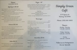 Menu Front   at Simply Green Cafe in Ramsey