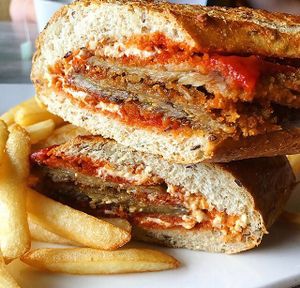 vegana parmigiana  at Simply Green Cafe in Ramsey