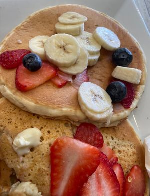 Pancakes with fruit!  at Simply Green Cafe in Ramsey