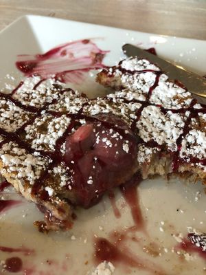 Stuffed French toast with raspberry sauce at Simply Green Cafe in Ramsey