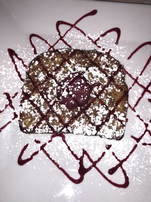 Raspberry cream cheeze stuffed french toast at Simply Green Cafe in Ramsey