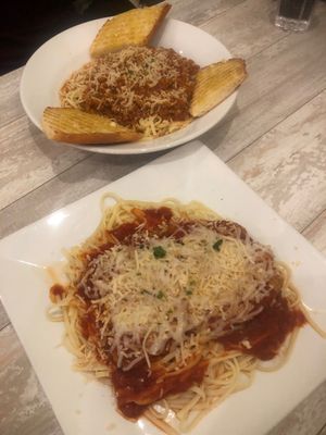 Chick’n parm and linguine bolognese at Simply Green Cafe in Ramsey