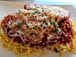 Eggplant Parm over Linguini at Simply Green Cafe in Ramsey