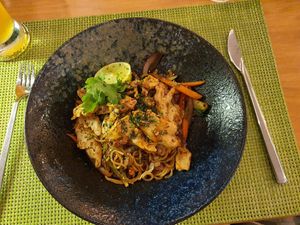 Vegan pad thai - with a ‘chicken’ style seitan at Abbaco in Mallorca