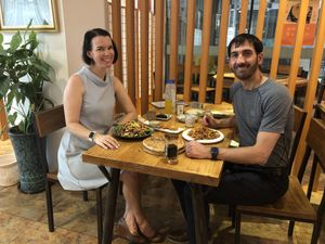 Happy customers on their first visit   at Lǎo Qí Yán Sù 老祁言素 in Beijing