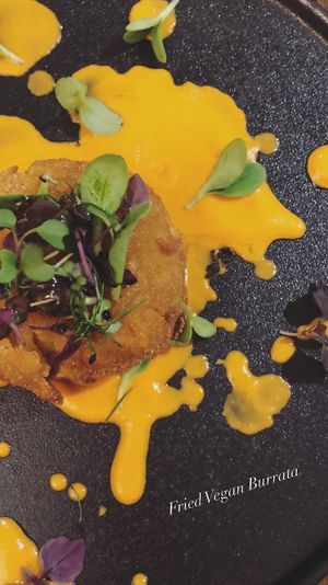 Fried Vegan Burrata made with cashew cheese at Officina Verde in Riva Del Garda