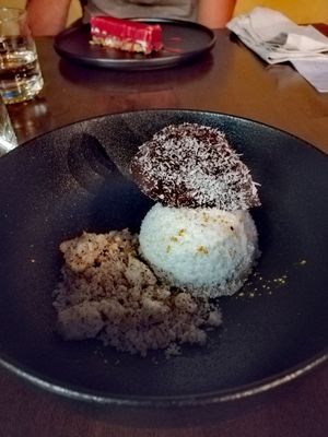 Chocolate coconut dessert at Officina Verde in Riva Del Garda