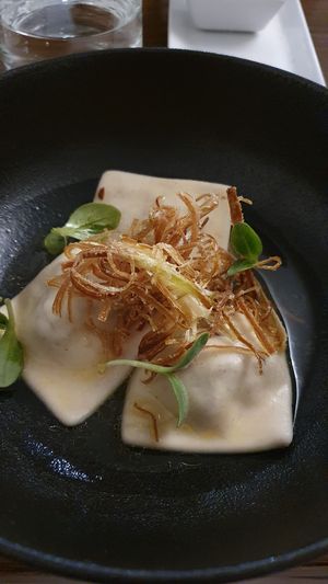 Tortellini with mushrooms and rosted leaks  at Officina Verde in Riva Del Garda