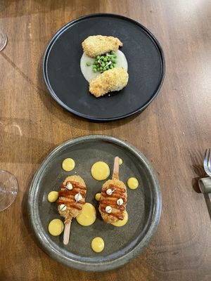Zucchini flowers and seitan sticks   at Officina Verde in Riva Del Garda
