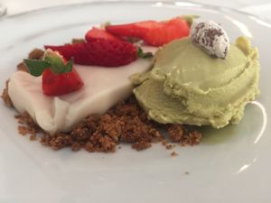 Panna cotta with pistacchio ice cream at Officina Verde in Riva Del Garda