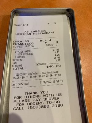 Very reasonably priced. at Ay Caramba Tres Amigos in Wenatchee