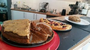 Desserts: Walnut Cardomon cake,  Black currant and almond Cake, Peanut butter Chocolate Chip Cookie at Herbivore in Cardiff