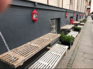 Veggie Heroes seating outside  at Veggie Heroes - Blegdamsvej in Copenhagen