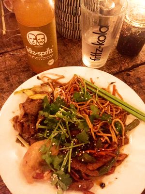 Vegan buffet and a spritz kola  at Veggie Heroes - Blegdamsvej in Copenhagen