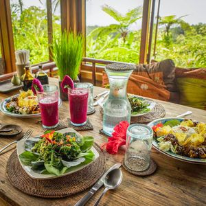 Enjoy your lunch looking at the amazing view from our restaurant at Sarinbuana Eco Lodge Restaurant in Tabanan