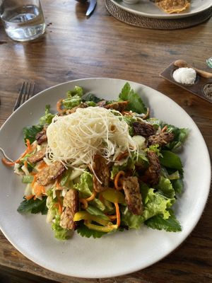 Salad with temoeh and rice noodles  at Sarinbuana Eco Lodge Restaurant in Tabanan