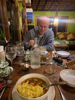 Dinner (you have to order few hours before) if you stay there. Everyday they have speciality dinner and you can use vegan or non vegan option  at Sarinbuana Eco Lodge Restaurant in Tabanan