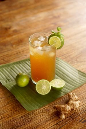 Homemade Limeade with local palm sugar syrup at Sarinbuana Eco Lodge Restaurant in Tabanan