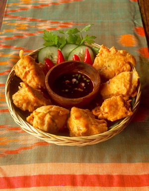 Tofu Isi - Tofu stuffed with local veggies with Tamari dipping sauce at Sarinbuana Eco Lodge Restaurant in Tabanan