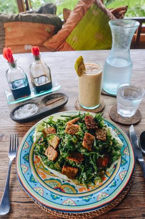 The fern tip salad! at Sarinbuana Eco Lodge Restaurant in Tabanan