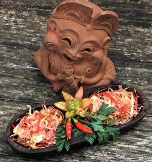 A special sambal served with our Nasi Campur special (mixed rice dish). It's made from a native spice, torch ginger flower and has a very unique taste.  at Sarinbuana Eco Lodge Restaurant in Tabanan