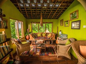 The cosy corner free for all guests to use.  at Sarinbuana Eco Lodge Restaurant in Tabanan