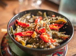 Edamame with vegan mayo, chilli and sesame sauce at Sarinbuana Eco Lodge Restaurant in Tabanan