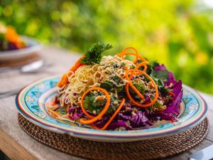 Asian flair salad. Rice noodles and garden picked greens.  at Sarinbuana Eco Lodge Restaurant in Tabanan