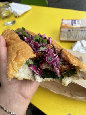 Seitan (?) chicken and slaw baguette   at Let Them Eat Vegan in Dunedin