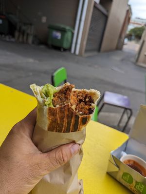 Chorizo burrito at Let Them Eat Vegan in Dunedin