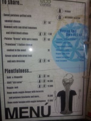 menu as of June 2016 at Tarifa EcoCenter in Tarifa