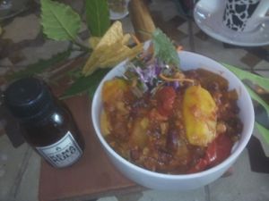 chilli sin carne at Tarifa EcoCenter in Tarifa