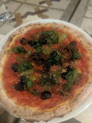 Pizza marinara at Tarifa EcoCenter in Tarifa