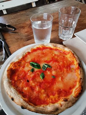 Vegan pizza margherita at Tarifa EcoCenter in Tarifa