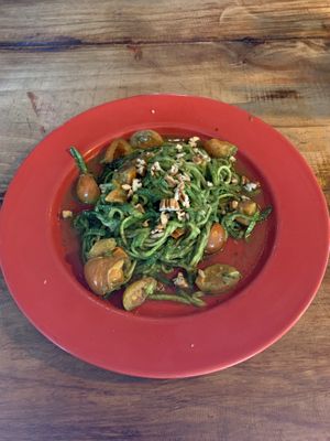 Zucchini noodles with pesto  at Spirulina in Puerto Escondido