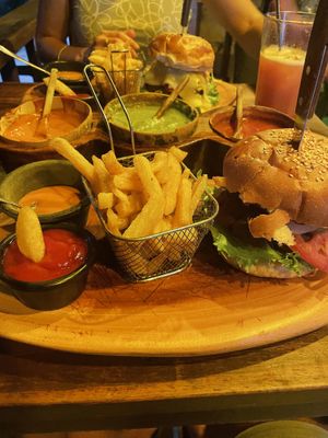 Soy Burger and Friess  at Spirulina in Puerto Escondido