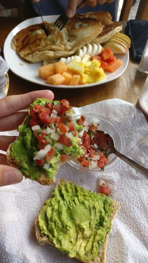 Smashed avo toast at Spirulina in Puerto Escondido
