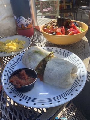 vegan burrito, Just Egg, 
happy trails salad   at The Toasted Owl Cafe - S Mikes Pike St in Flagstaff