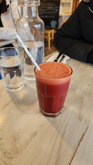 Fresh Juice: Beet, Apple, Carrot, Spinach, and Ginger at Garden Cafe of Woodstock in Woodstock