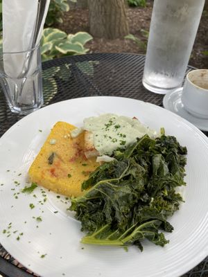 Pesto garden bowl with tofu, polenta, and garlicky kale.  at Garden Cafe of Woodstock in Woodstock