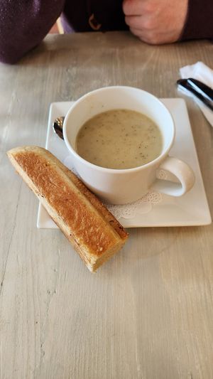 The most incredible mushroom soup of all time 🤤 at Garden Cafe of Woodstock in Woodstock