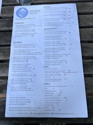 Food menu  at Garden Cafe of Woodstock in Woodstock