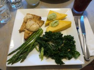 Peppered tofu, polenta, asparagus and kale at Garden Cafe of Woodstock in Woodstock
