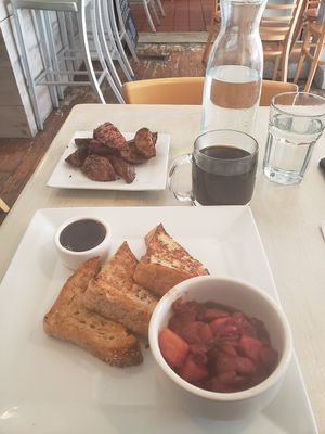 Roasted potatoes with multi grain french toast at Garden Cafe of Woodstock in Woodstock