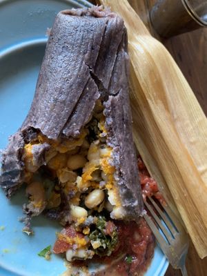 White beans, black-eyed peas, corn, collard greens, sweet potato, blue corn masa - DELICIOUS!!  at Good Golly Tamale in Knoxville