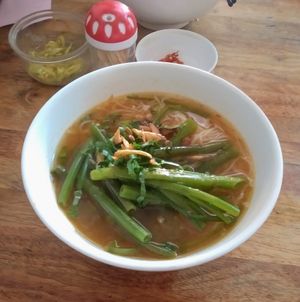 Bun Thai (noodles, fried onion, morning glory - I wish there were more vegetables but it had a nice tomato taste though) at Pham Hong Phuoc in Ho Chi Minh City