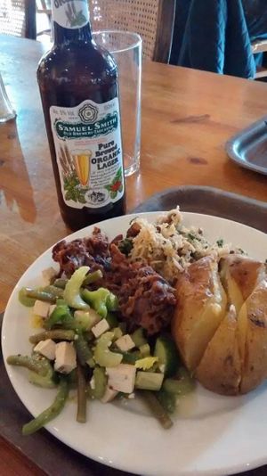 Baked potatoe, salads & beer
All vegan! at Hendersons at St. John's in Edinburgh